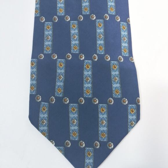 Valentino  Cravatte Blue SIlk Tie Floral Pattern Daisy Sunflower - Picture 3 of 8